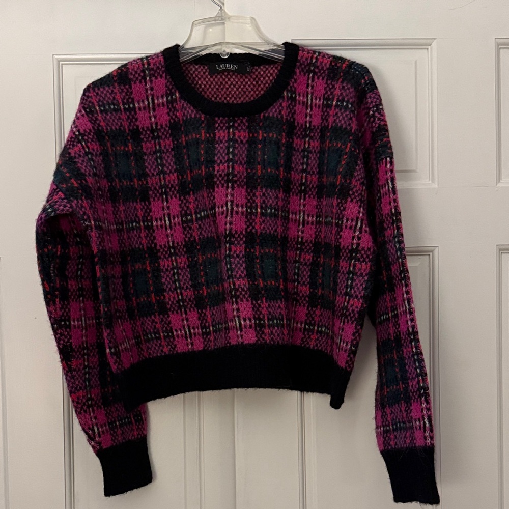 Lauren Ralph Lauren Black and Pink Checkered Sweater